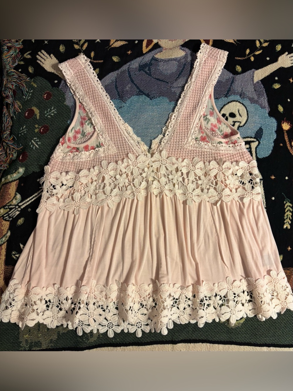 POL Pink Crochet Lace Floral great layering piece